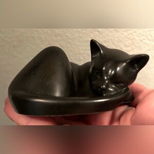 Capella of Darlington (Suzie Marsh) black, sleeping cat figurine. Circa 1980s